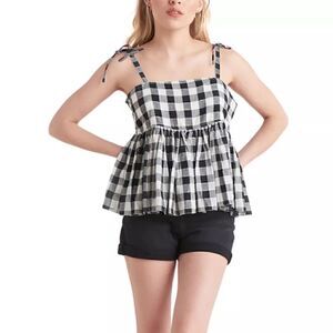 Black Tape Gingham tank top black and white check empire flouncy top size M NWT